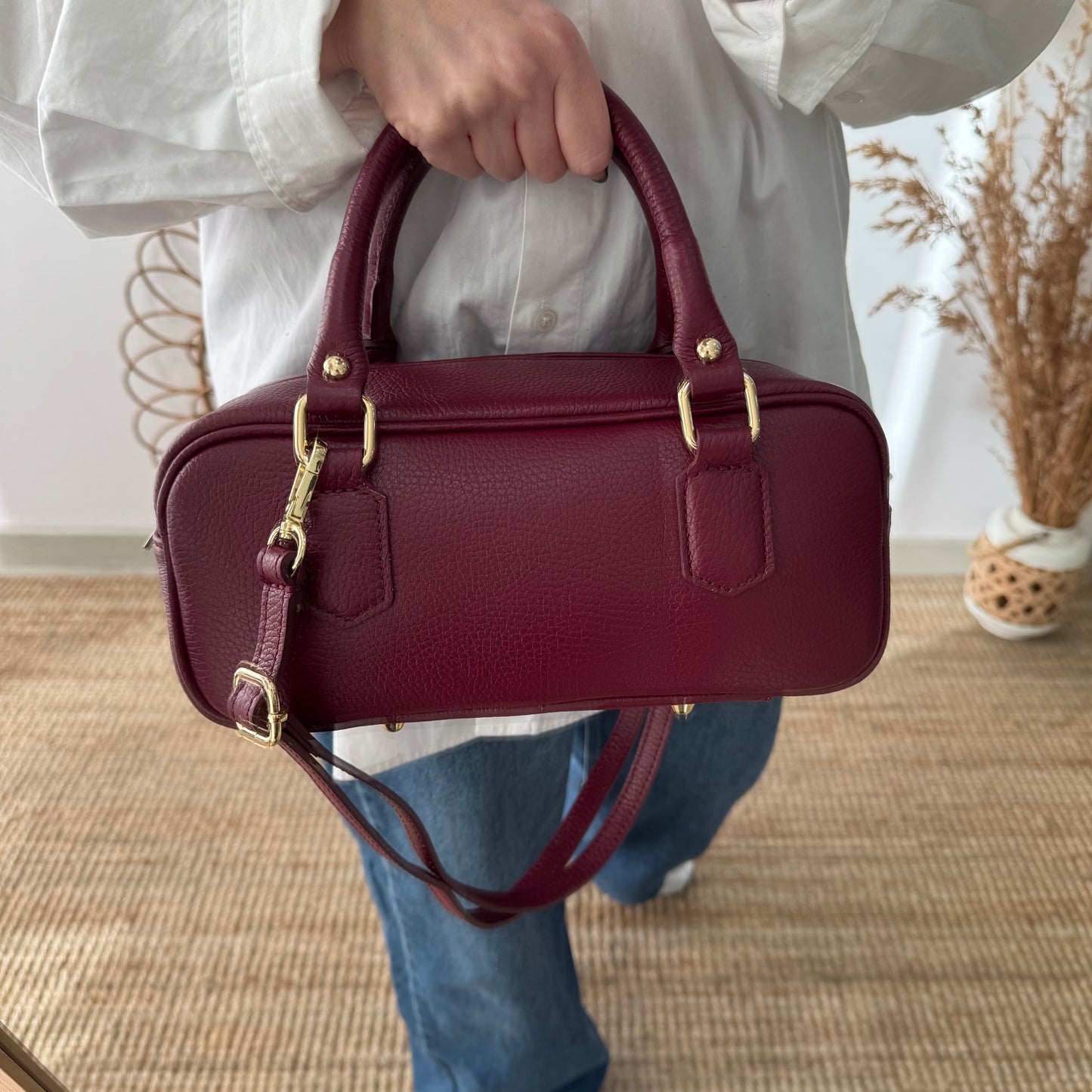 Bolso rectangular piel granate