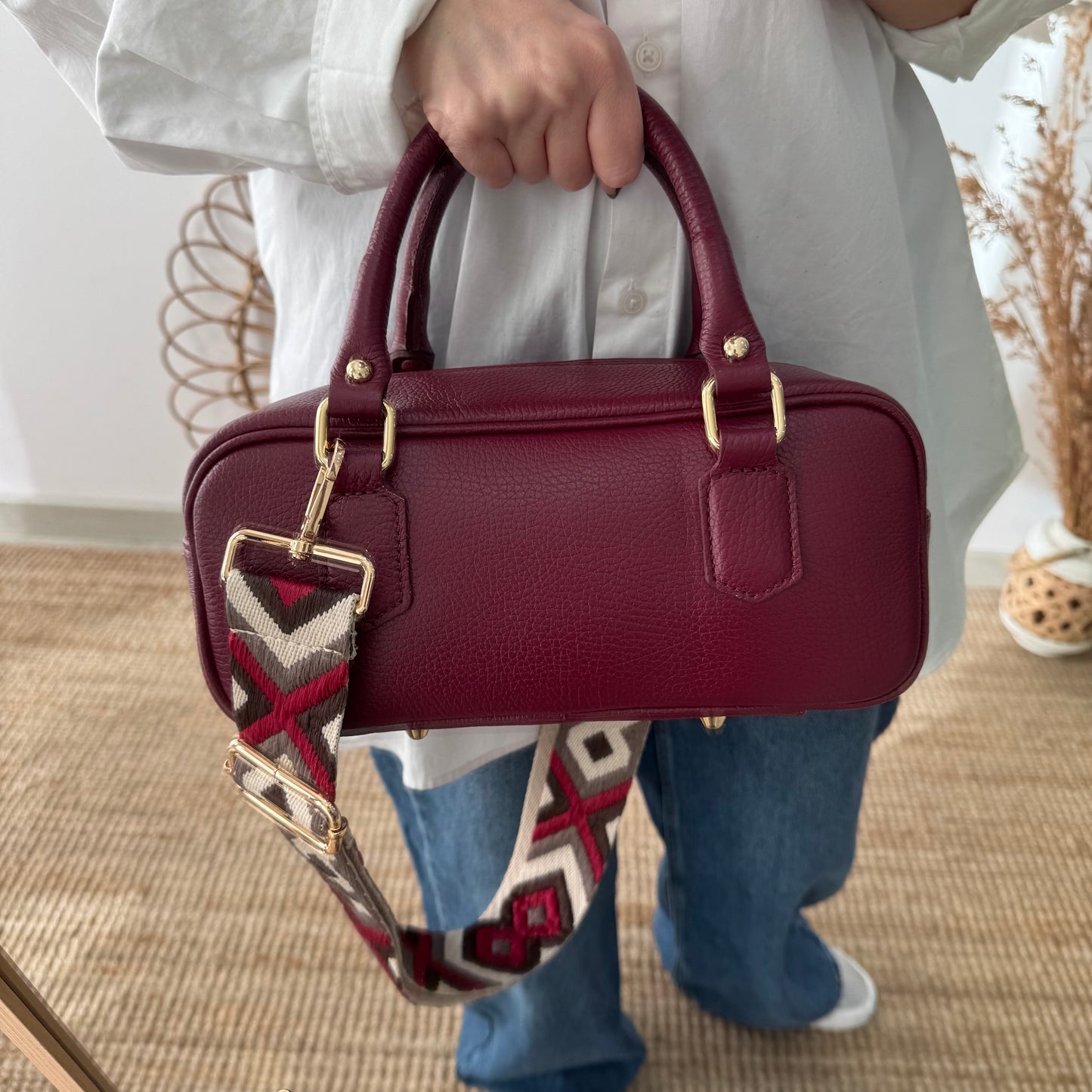 Bolso rectangular piel granate