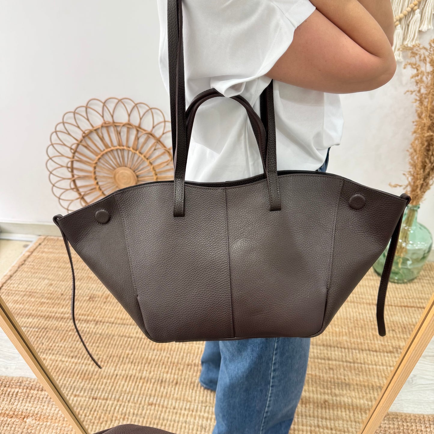 Bolso tote marrón piel