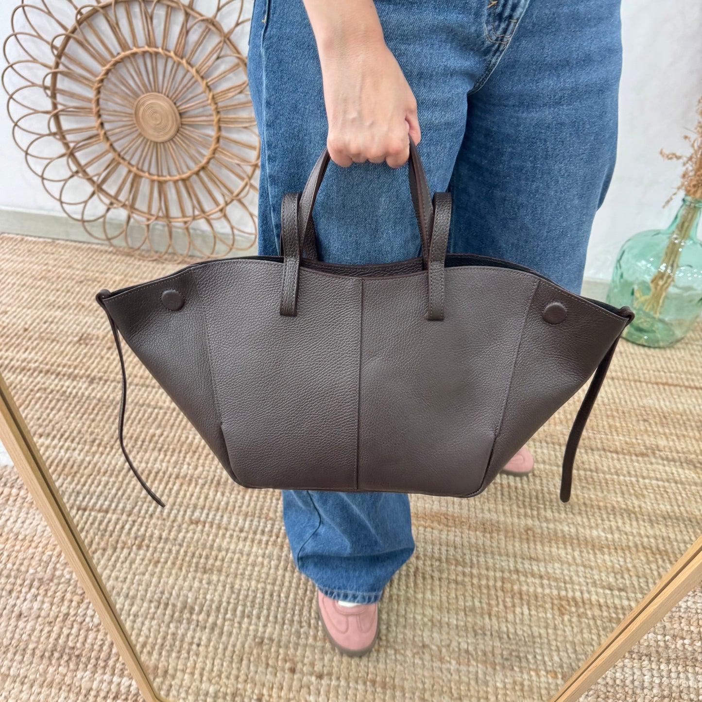 Bolso tote marrón piel