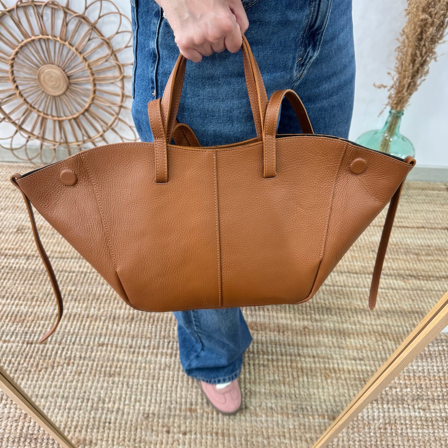 Bolso tote camel oscuro piel