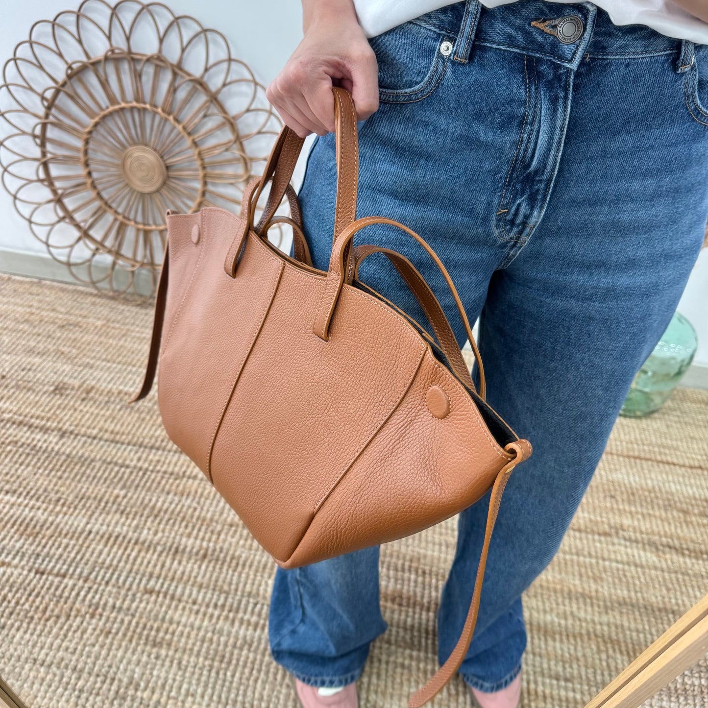 Bolso tote camel oscuro piel