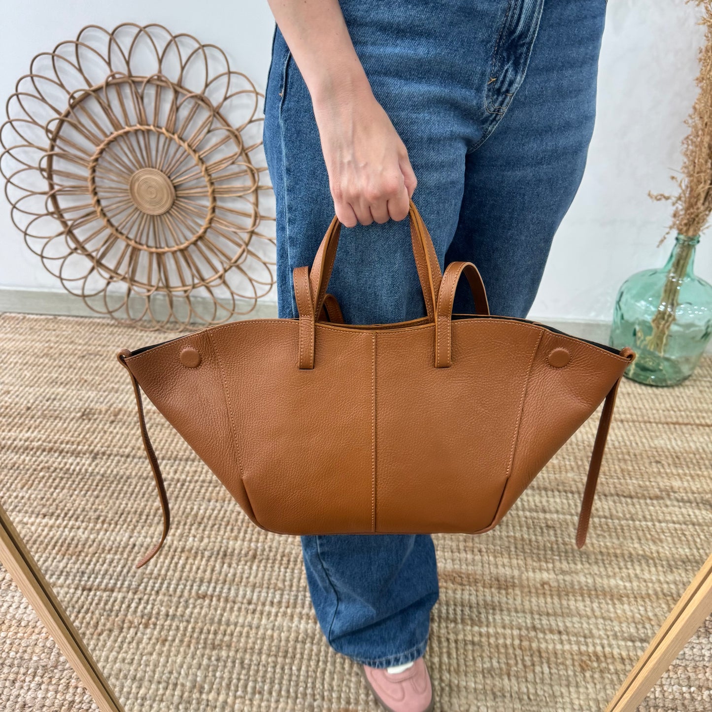 Bolso tote camel oscuro piel