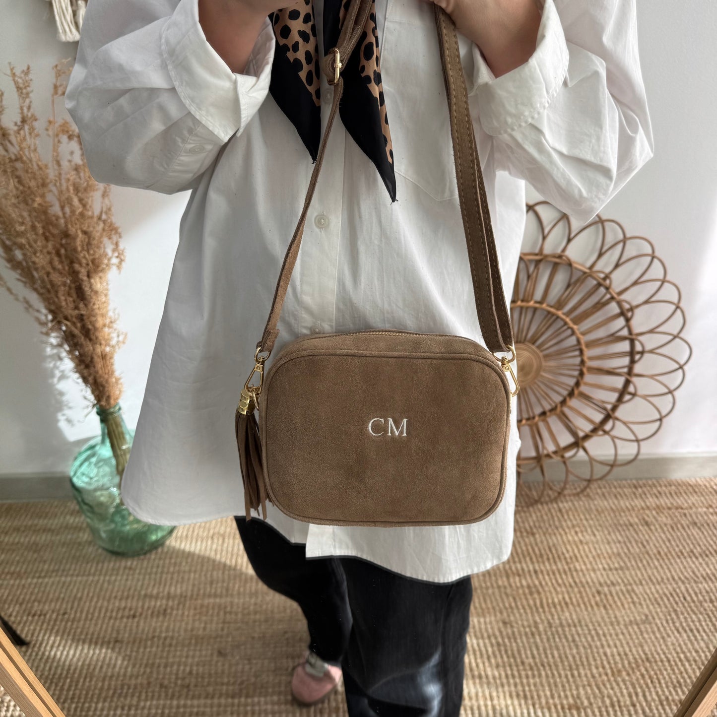 Bolso rectangular serraje taupe personalizado