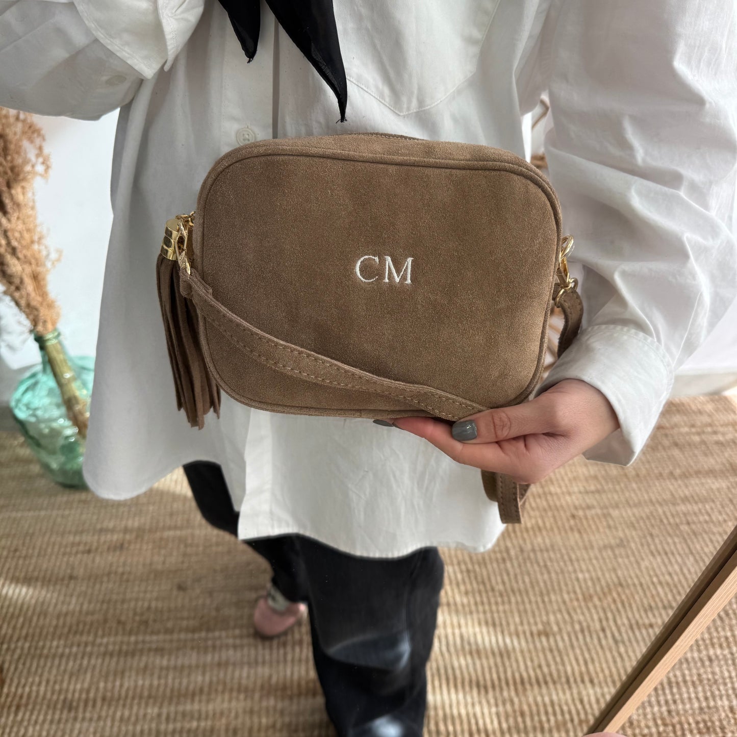 Bolso rectangular serraje taupe personalizado