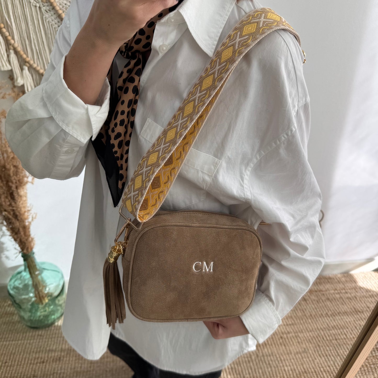 Bolso rectangular serraje taupe personalizado