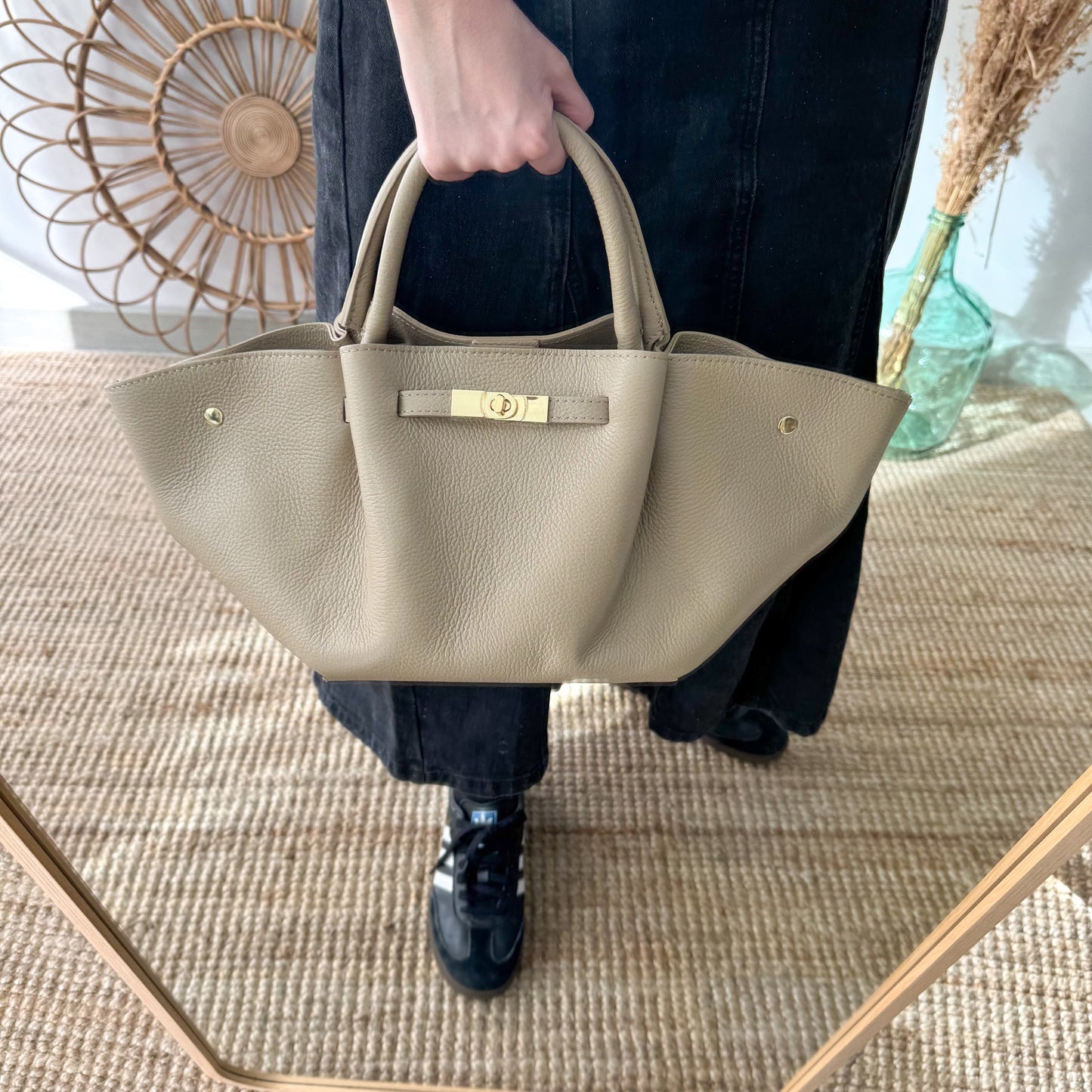 Bolso tote cierre piel taupe