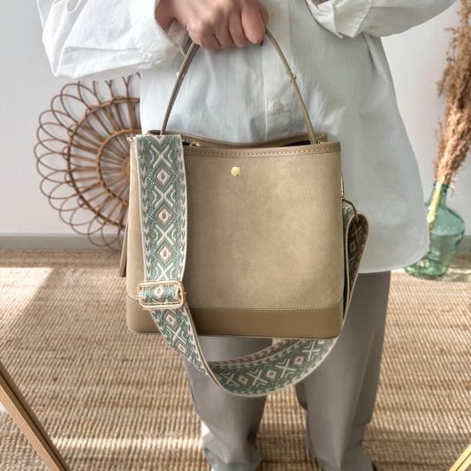 Bolso trapecio combinado serraje y piel beige