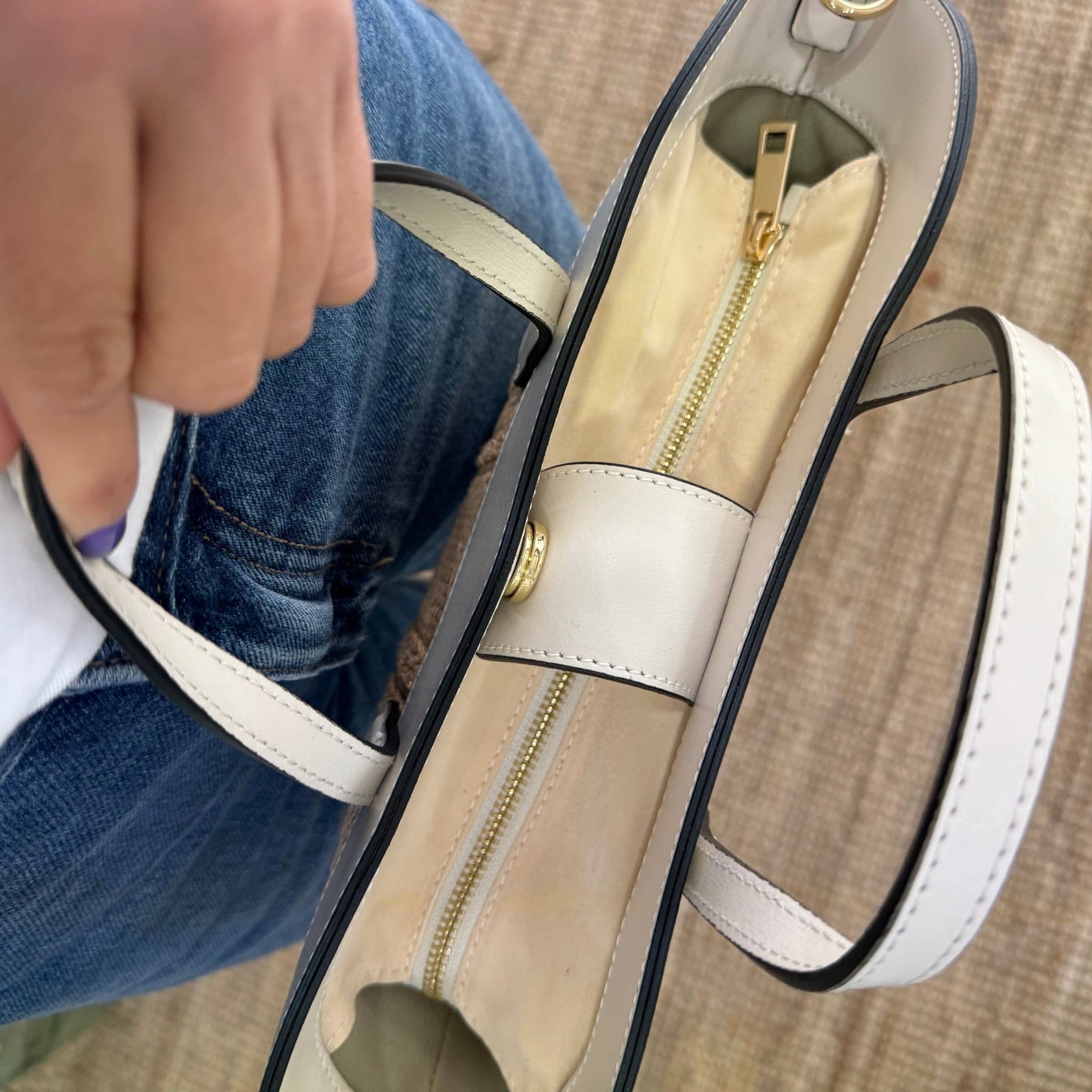 Mini Tote estructurado en piel y rafia beige - Bubbleshopbcn