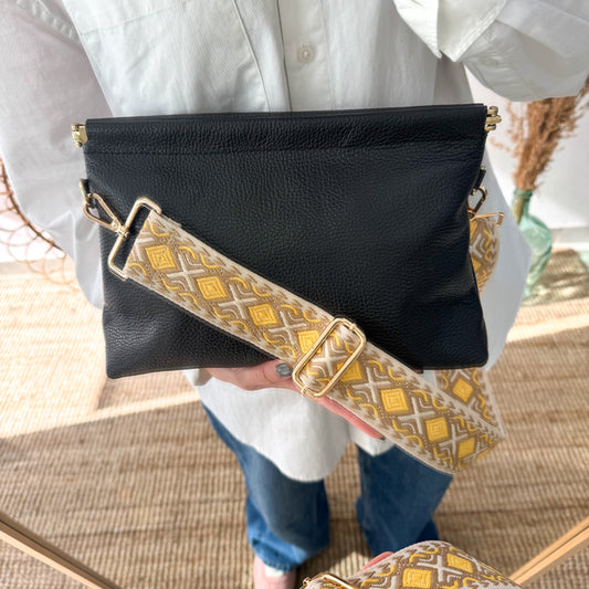 Bandolera piel negro cierre boquilla