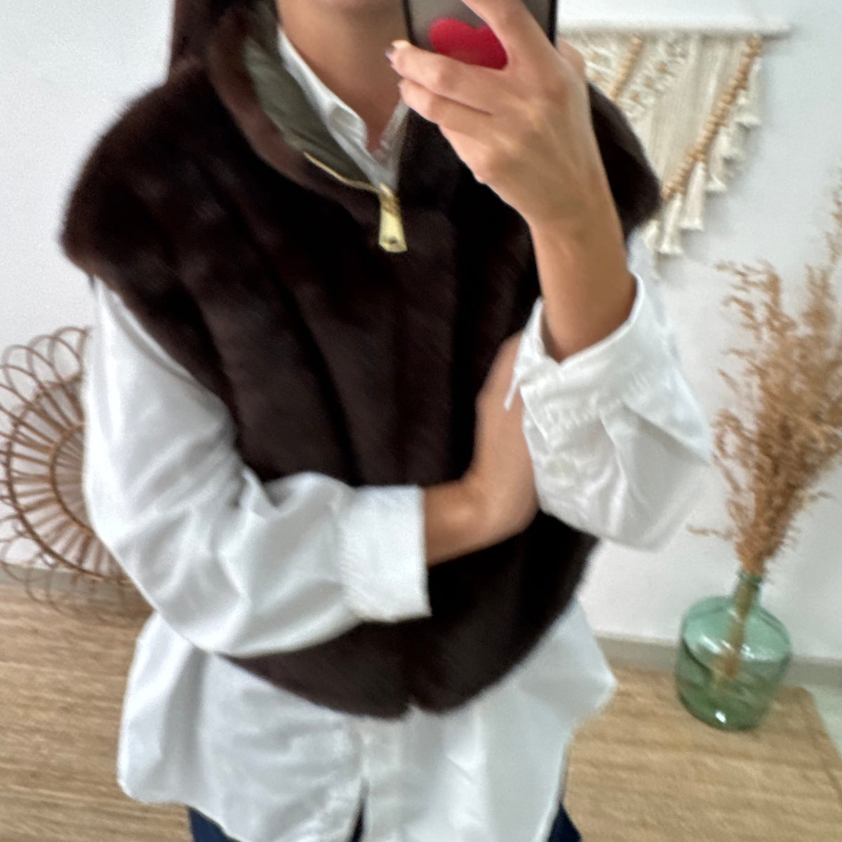 Chaleco Corto de Doble Cara con Cuello Alto caqui