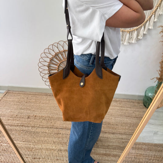 Bolso combinado serraje y piel camel