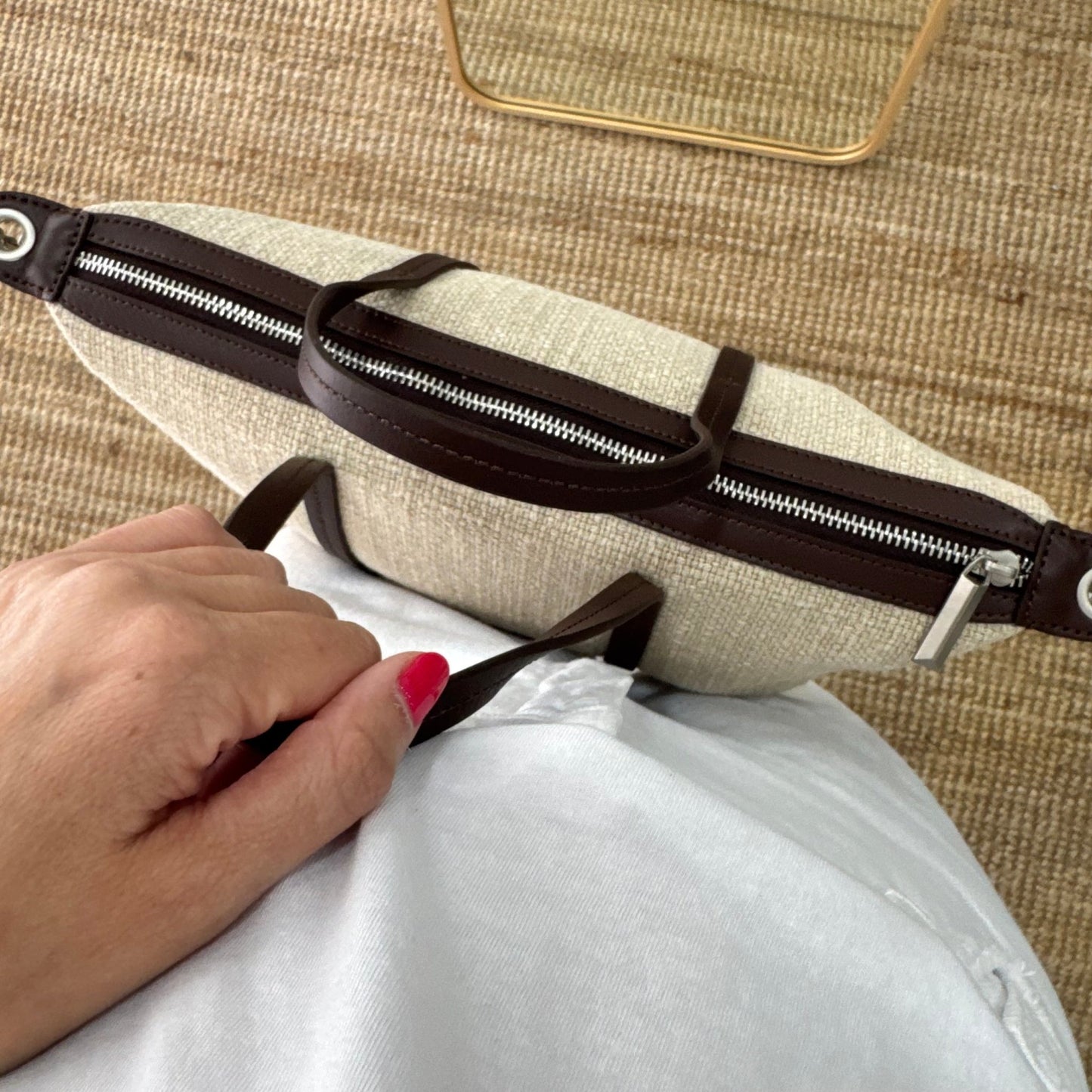 Bolso Shopper Lino y Piel beige