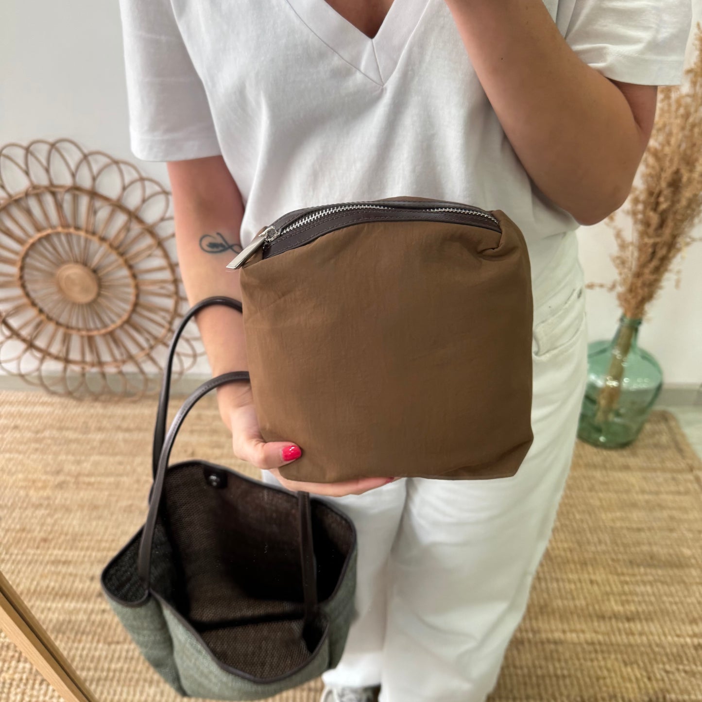 Bolso Shopper vertical Trenzado camuflaje
