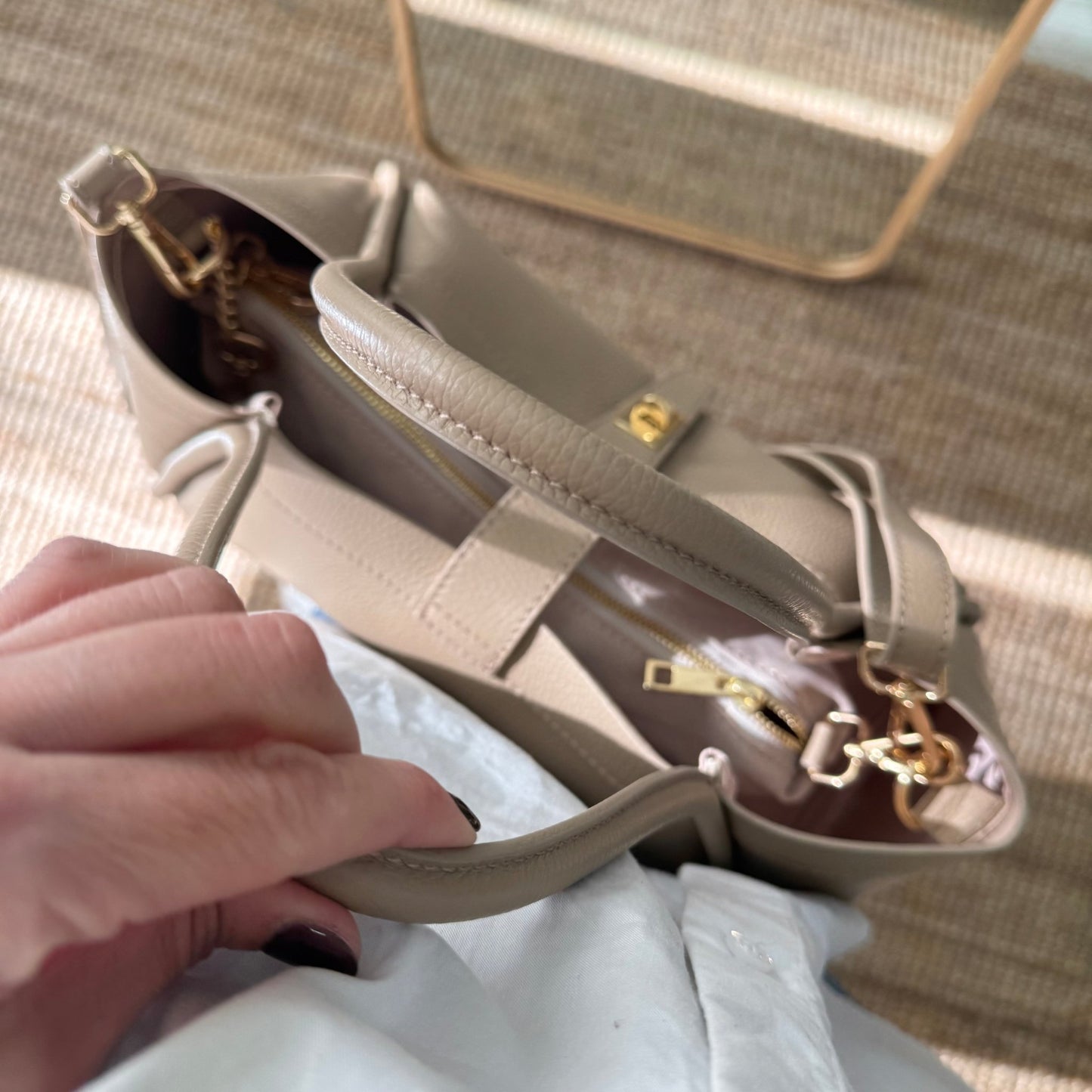Bolso shopping piel taupe mediano - Bubbleshopbcn