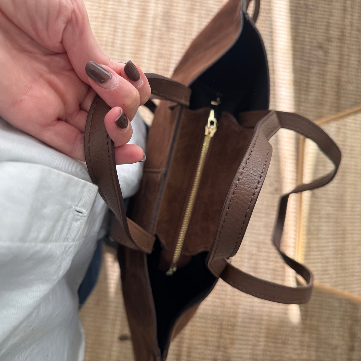 Bolso tote serraje marrón moka