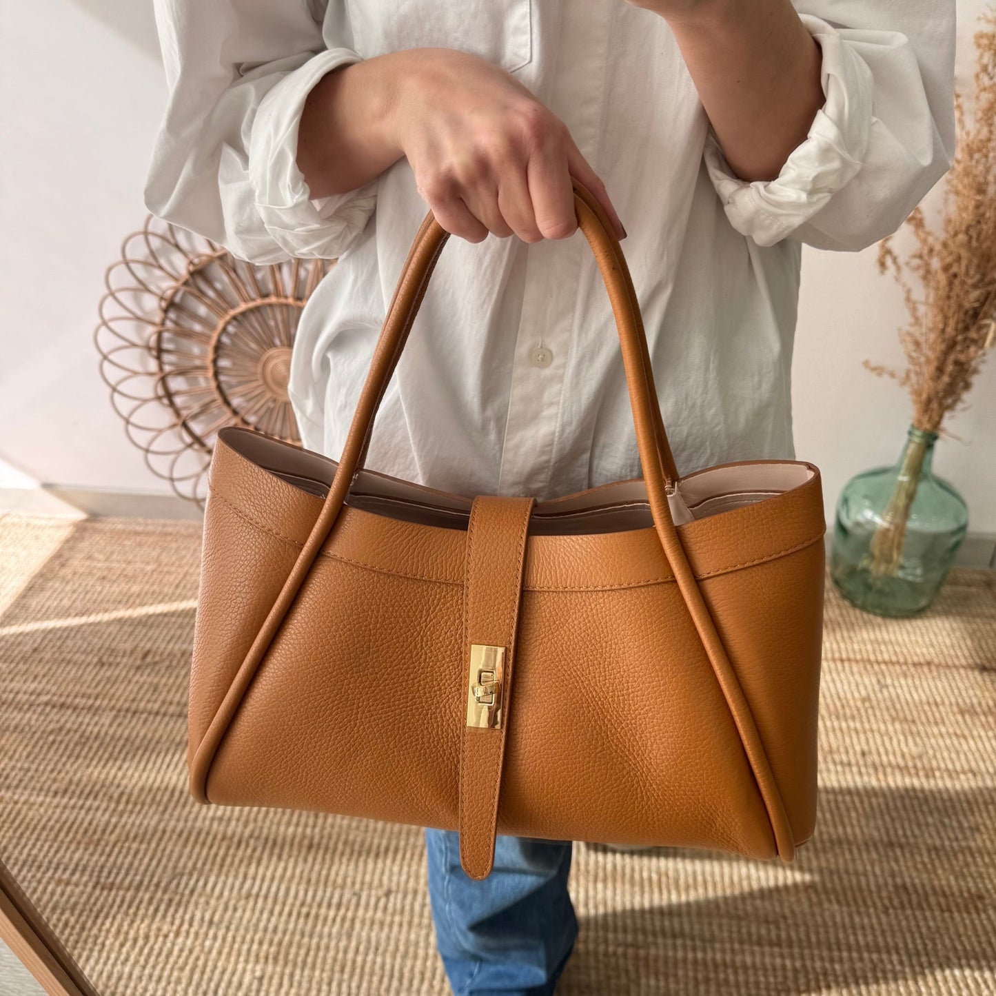 Bolso shopping piel camel mediano - Bubbleshopbcn
