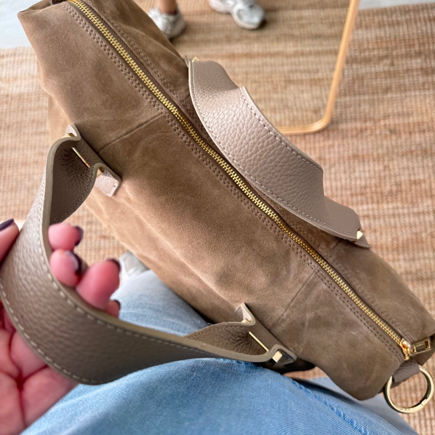 Bolso Bowling de Serraje y Piel taupe