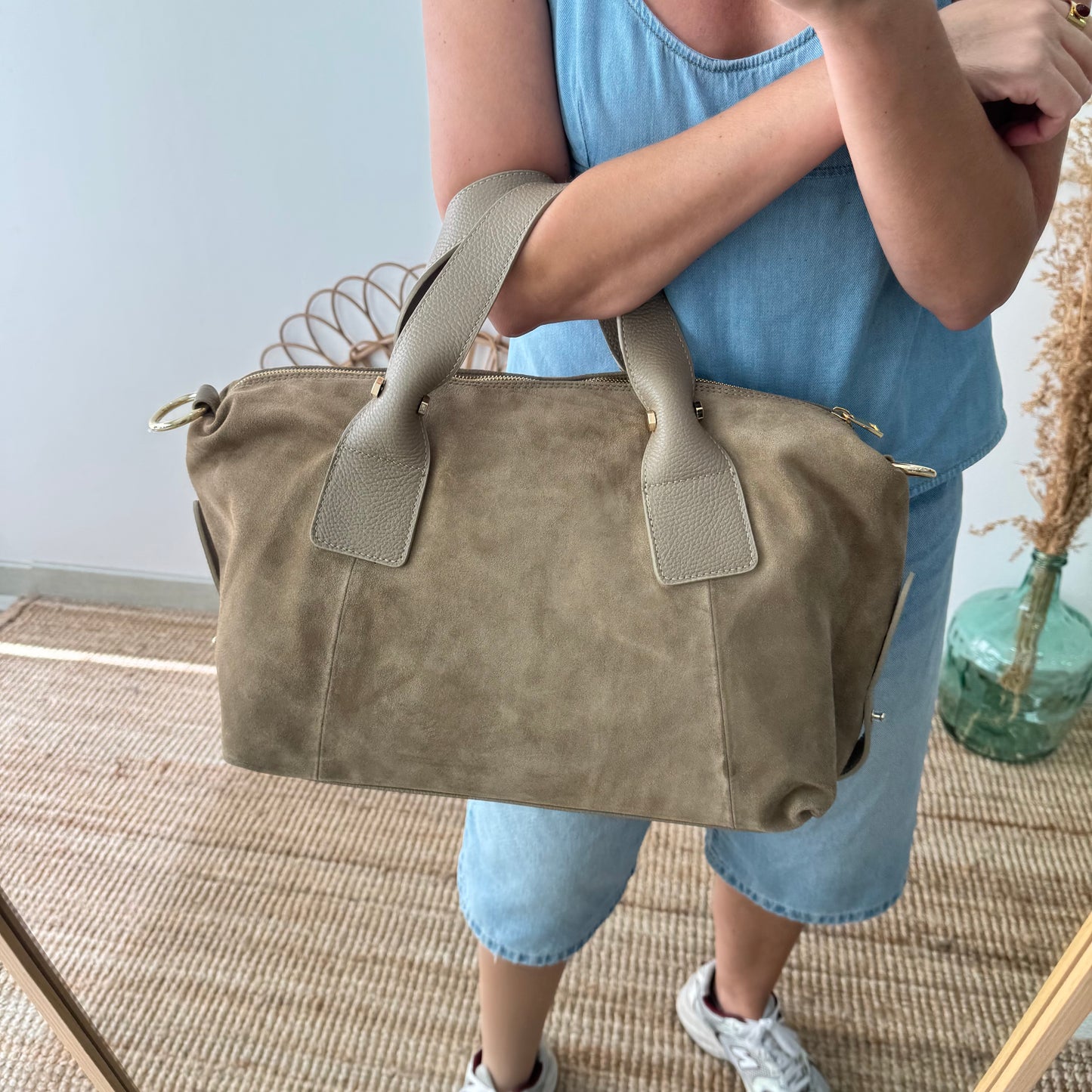 Bolso Bowling de Serraje y Piel taupe