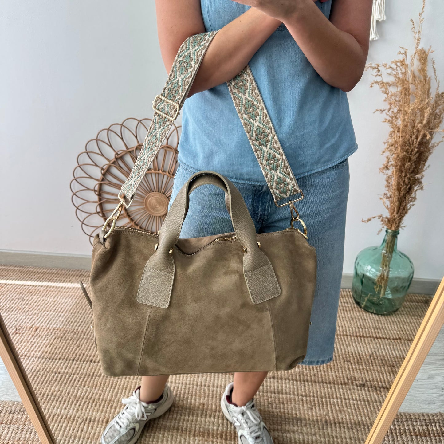 Bolso Bowling de Serraje y Piel taupe