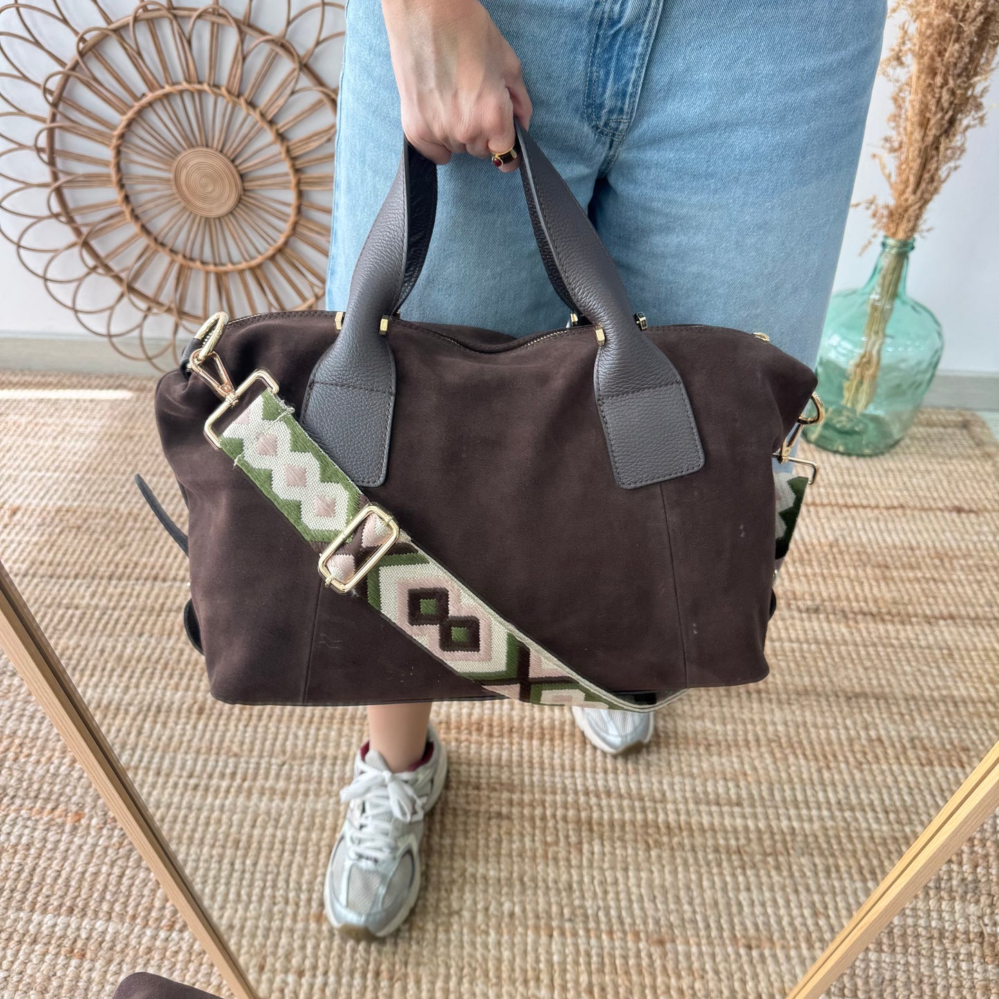 Bolso Bowling de Serraje y Piel marrón