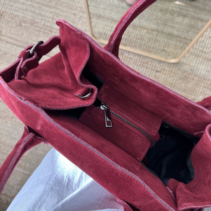 Bolso shopper hebillas serraje granate