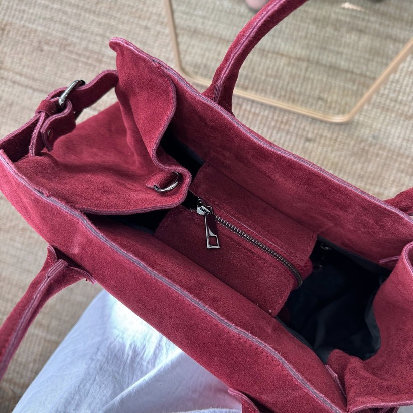 Bolso shopper hebillas serraje granate - Bubbleshopbcn