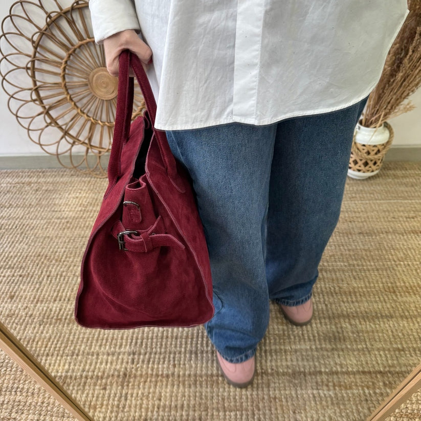 Bolso shopper hebillas serraje granate