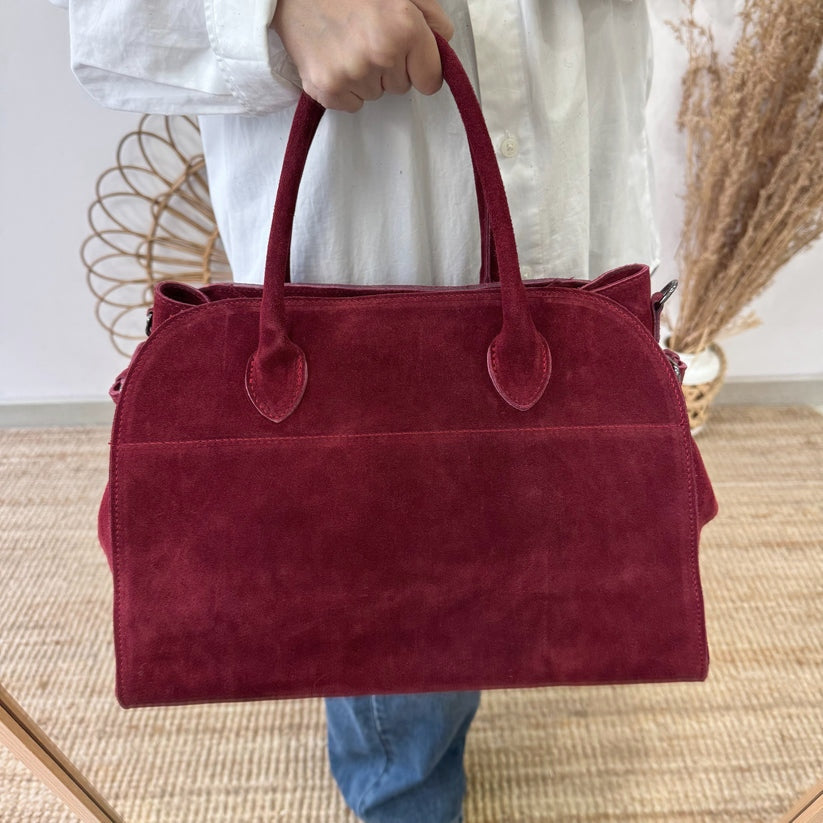 Bolso shopper hebillas serraje granate