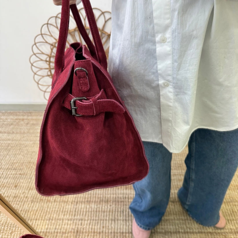 Bolso shopper hebillas serraje granate