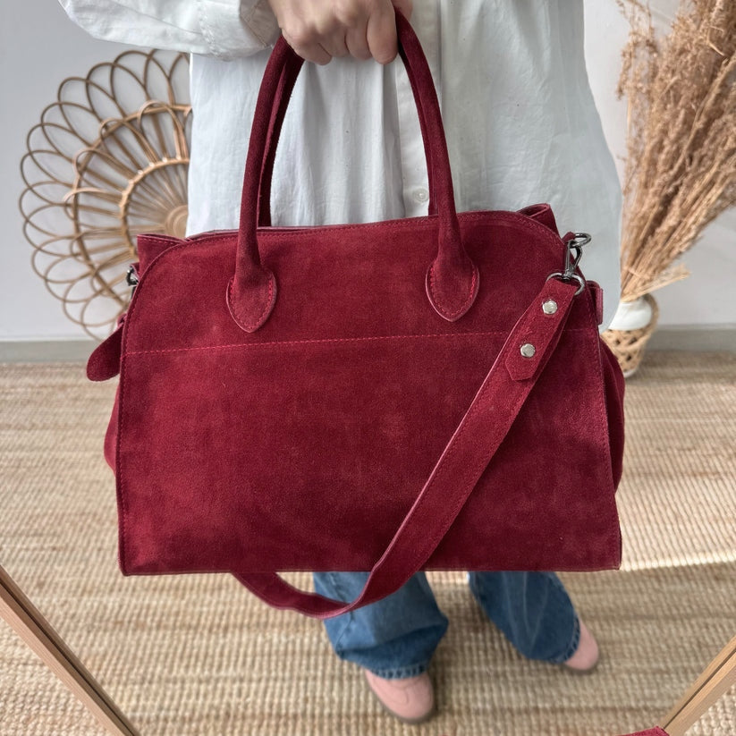 Bolso shopper hebillas serraje granate
