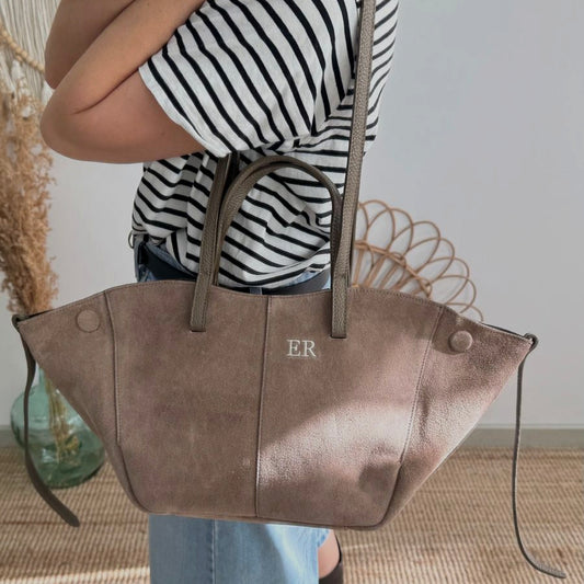 Bolso tote serraje taupe oscuro