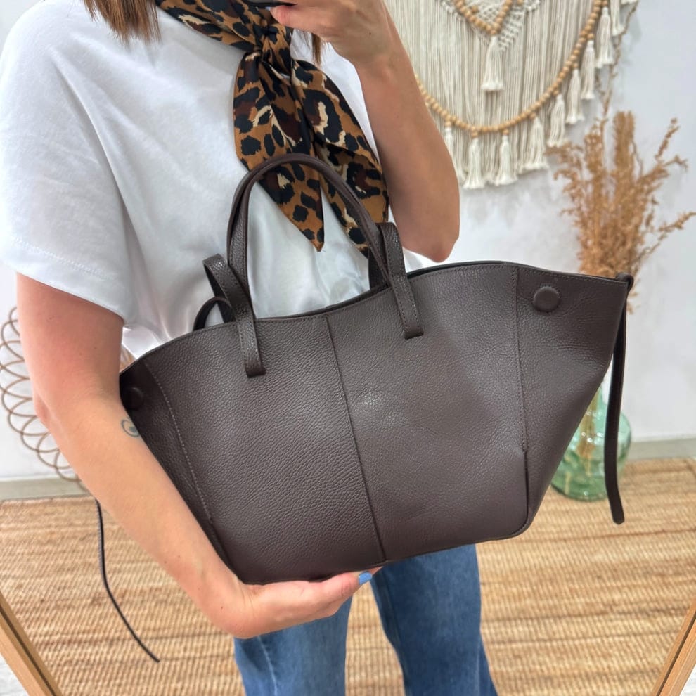 Bolso tote marrón piel