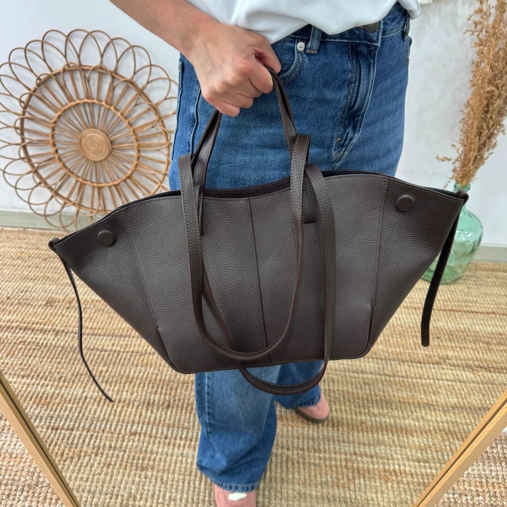 Bolso tote marrón piel