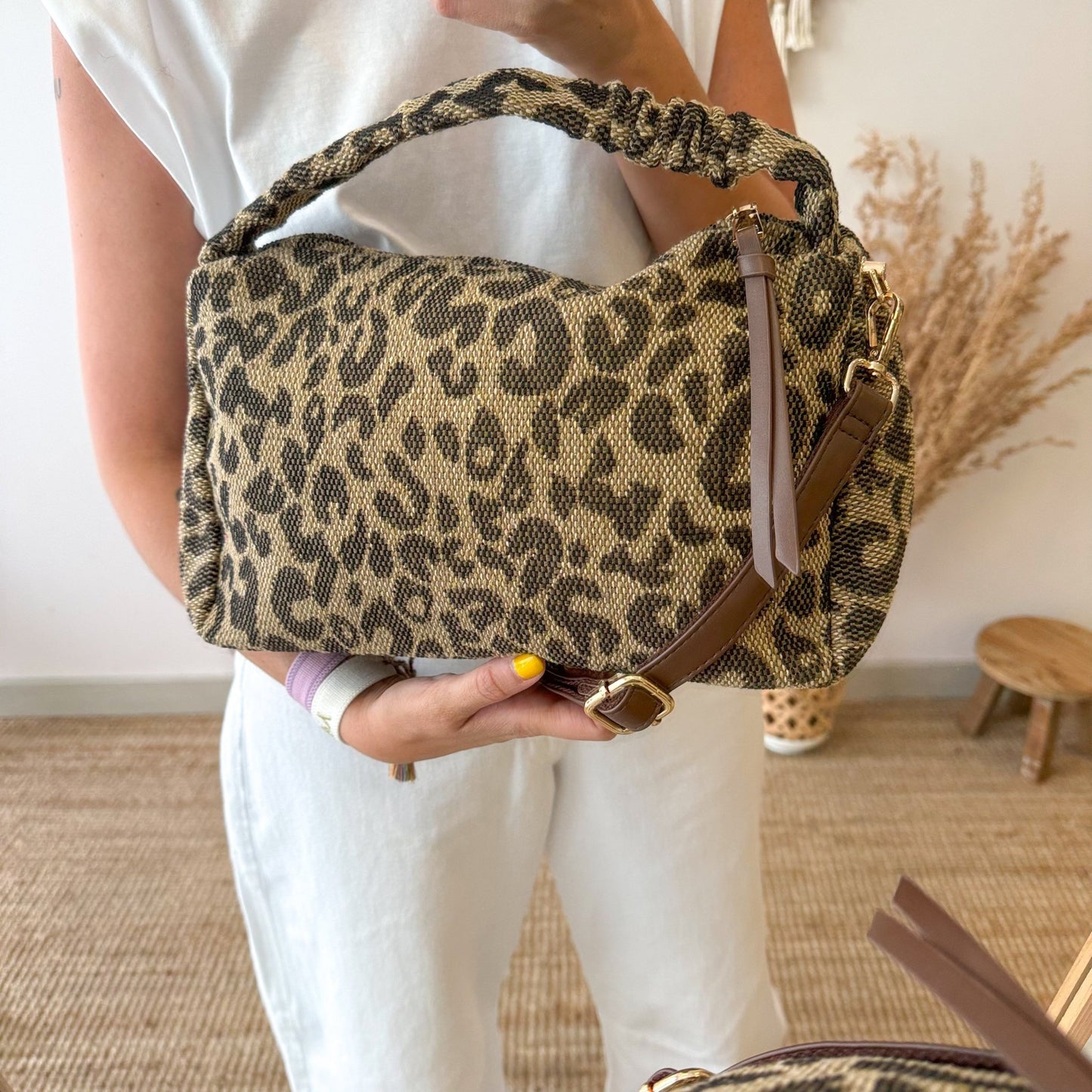 Bolso asa mano PU animal print marron - Bubbleshopbcn