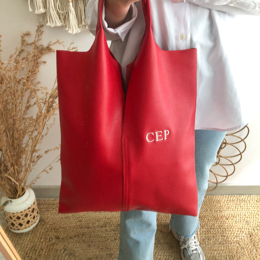 Bolso Tote piel rojo con monedero