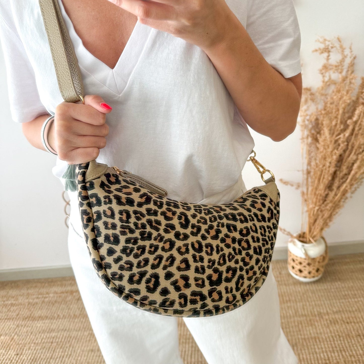 Bandolera loneta/piel animal print herrajes dorados - Bubbleshopbcn