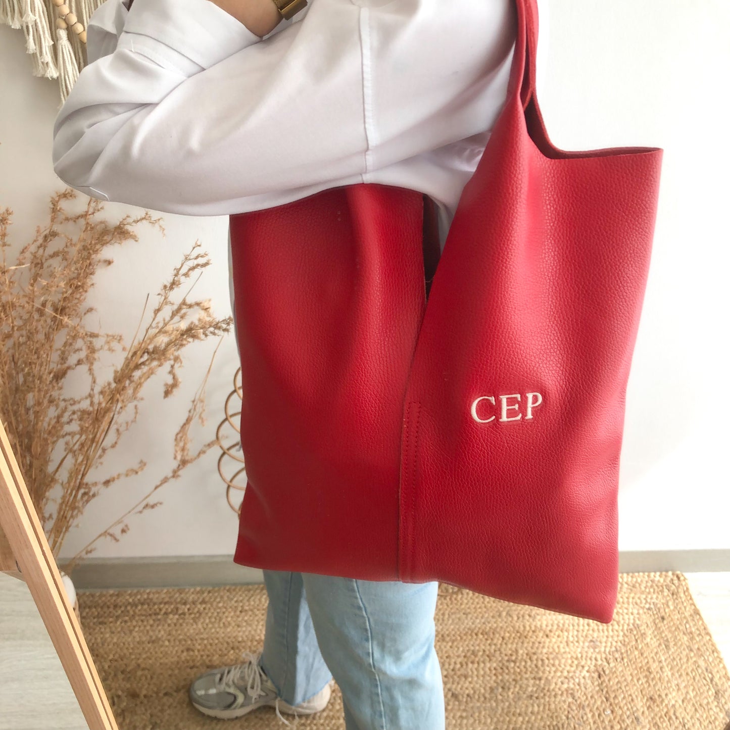 Bolso Tote piel rojo con monedero