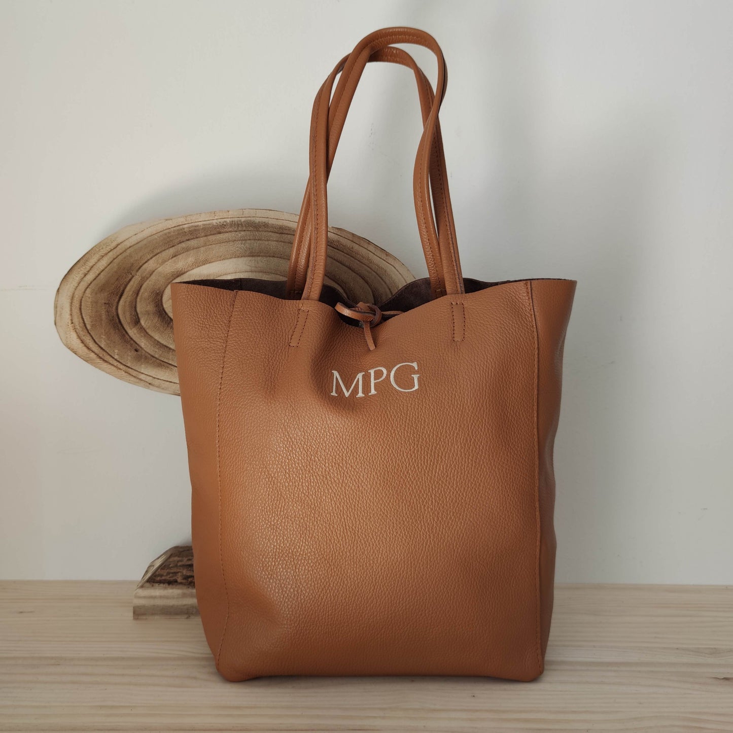 Bolso grande piel personalizado iniciales bordadas