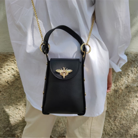 Bolso piel abeja negro solapa
