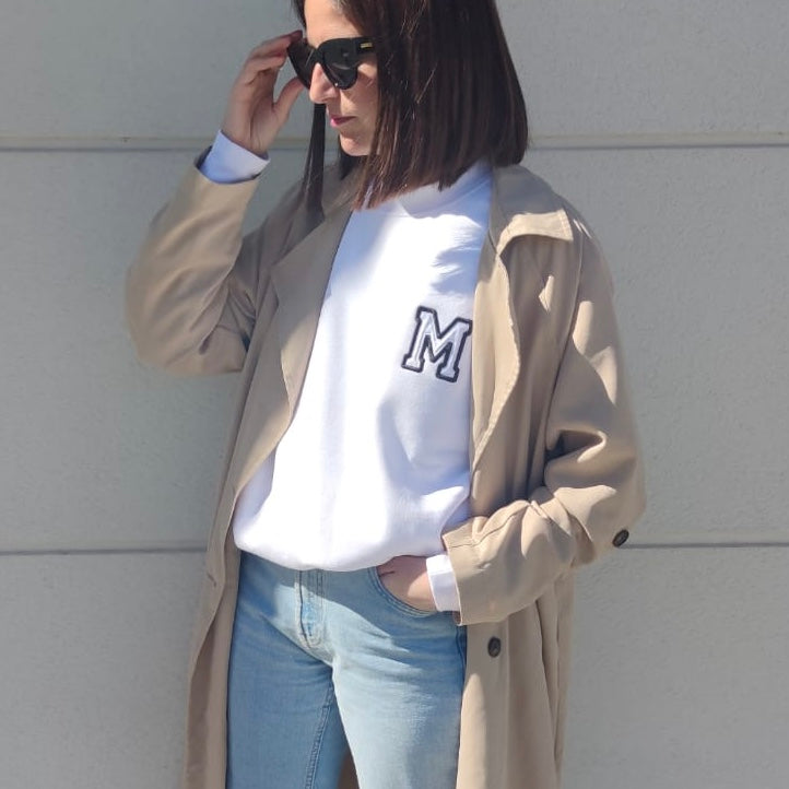 SUDADERA CUELLO REDONDO BLANCO INICIAL BORDADA