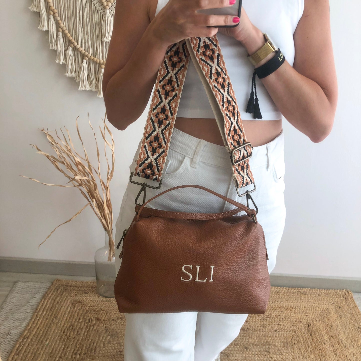 Bolso ovalado piel camel