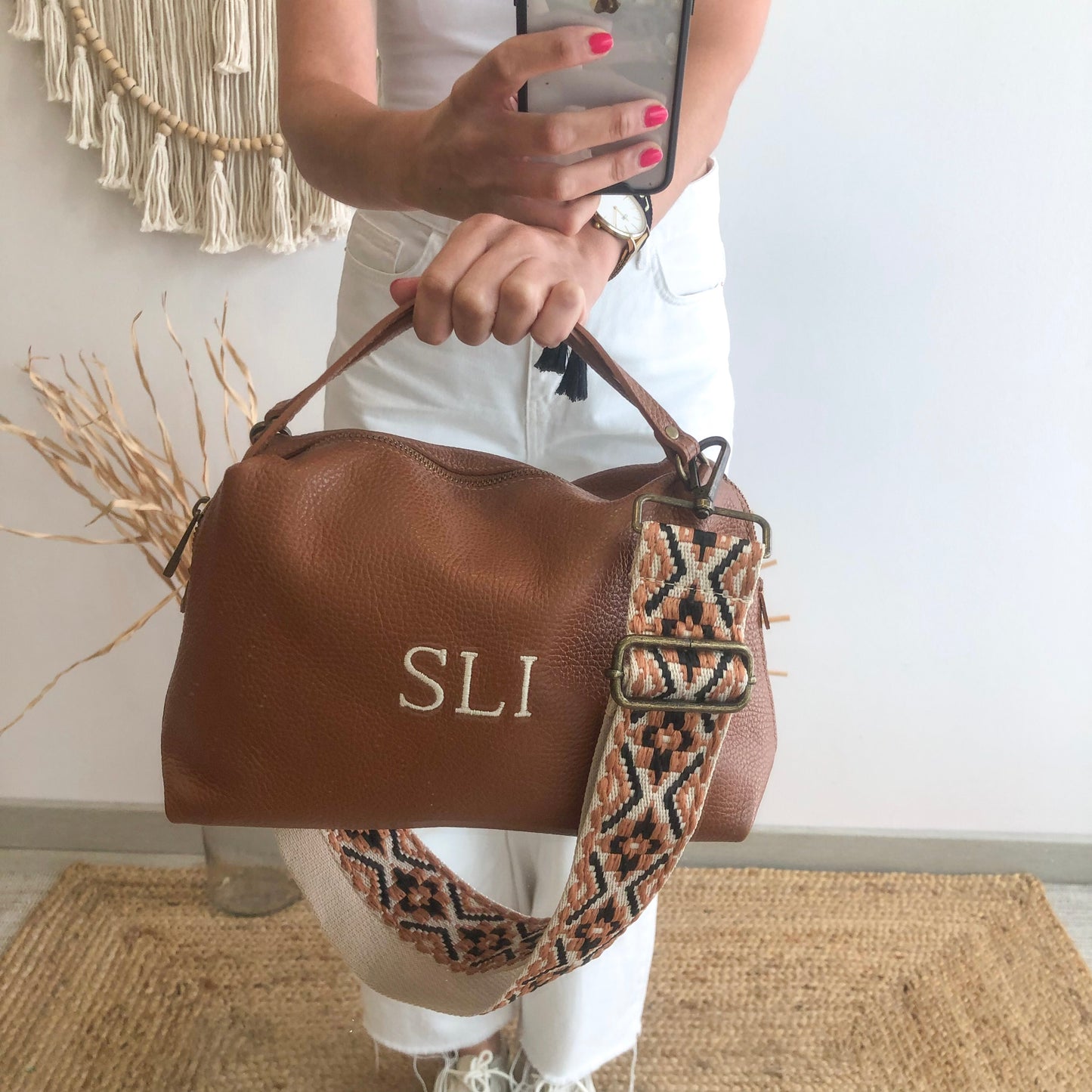 Bolso ovalado piel camel