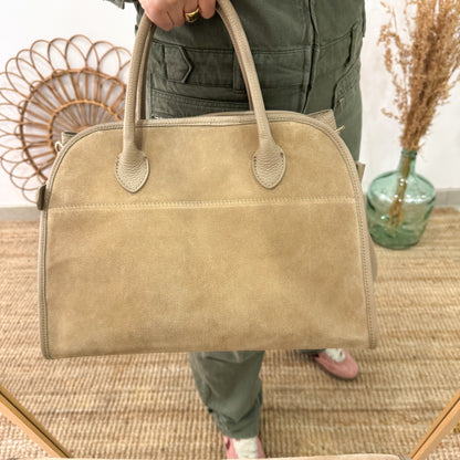 Shopper hebillas serraje y piel taupe