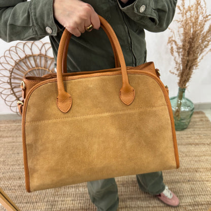 Shopper hebillas serraje y piel camel