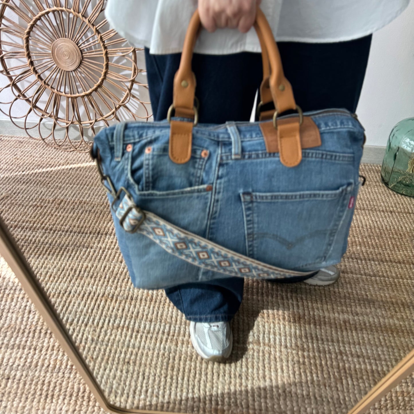 Shopper denim/piel camel