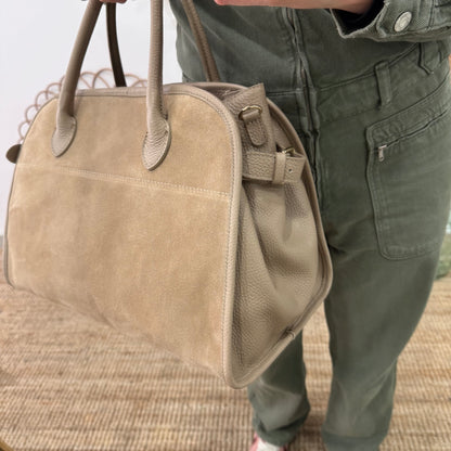 Shopper hebillas serraje y piel taupe