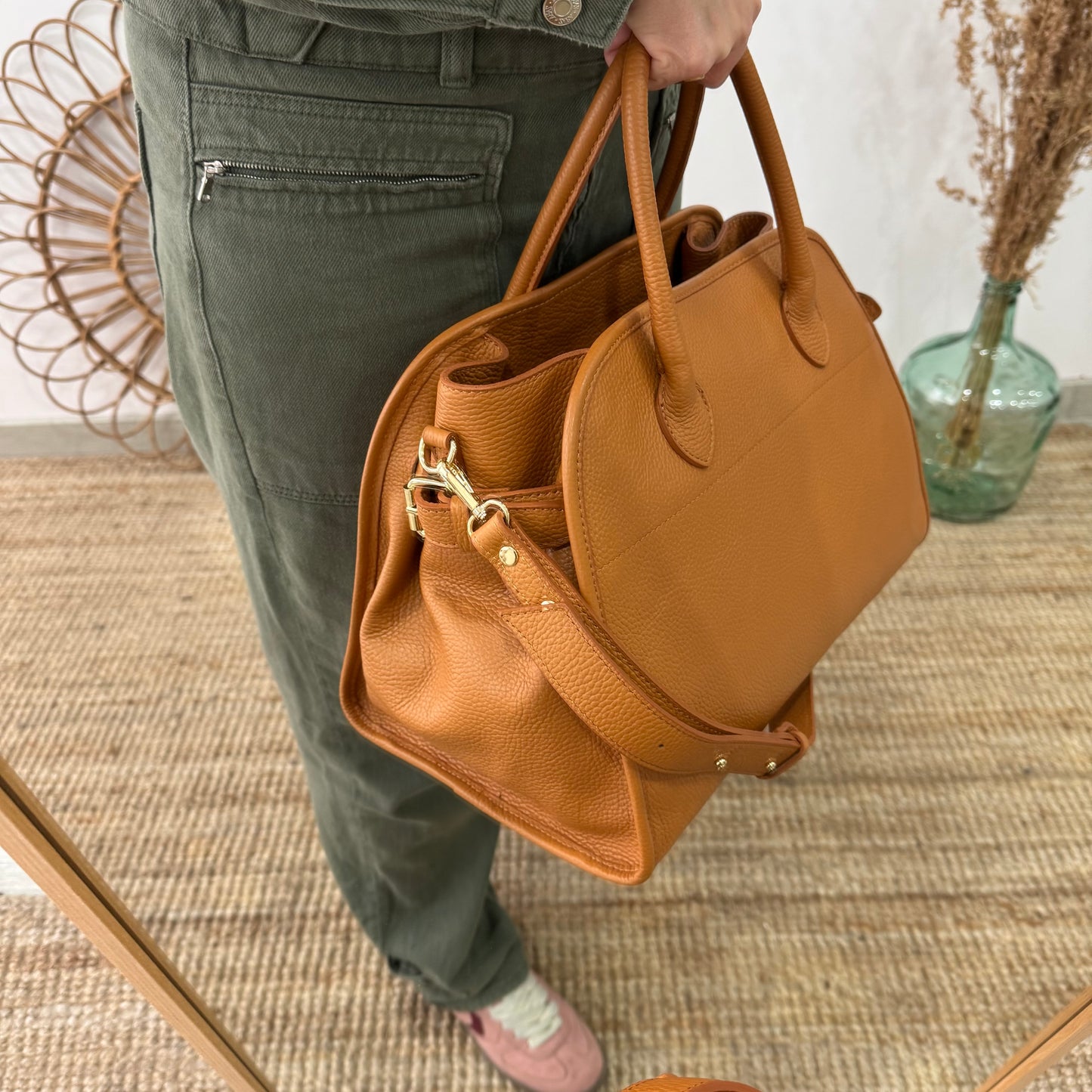 Shopper hebillas piel camel