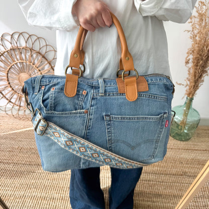 Shopper denim/piel camel