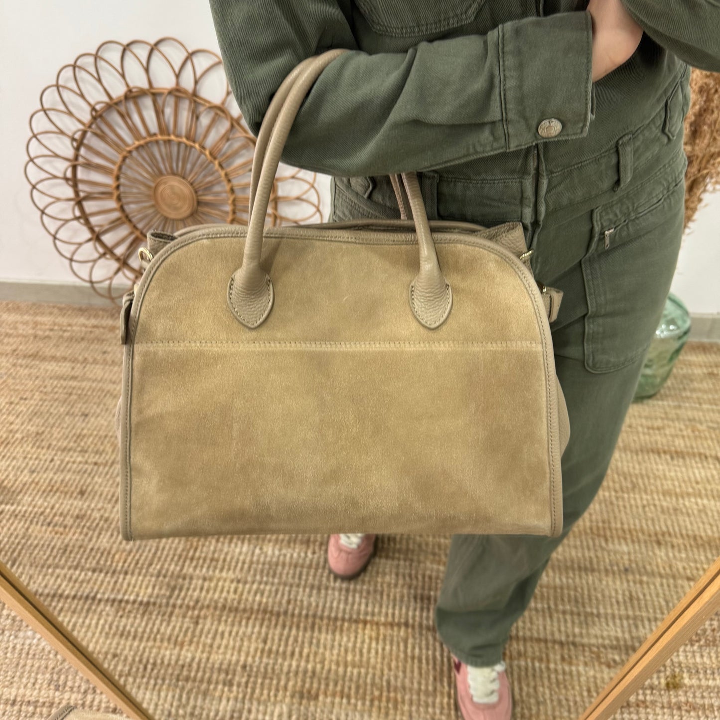 Shopper hebillas serraje y piel taupe